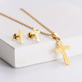 18K Gold Plated Stainless Steel Cross Necklace and Earring Wedding Jewelry Sets for Parties Engagements Anniversaries