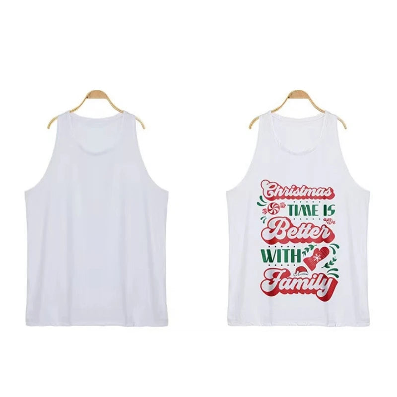 Blank White Men's Vest Sublimation Printed Custom Sleeveless Front Back Design Printed Running tank Tops