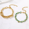 Punk Colorful Resin Decorated Chunky Stainless Steel Link Wrist Chain Adjustable Women's Hypoallergenic Real Gold Chain Bracelet