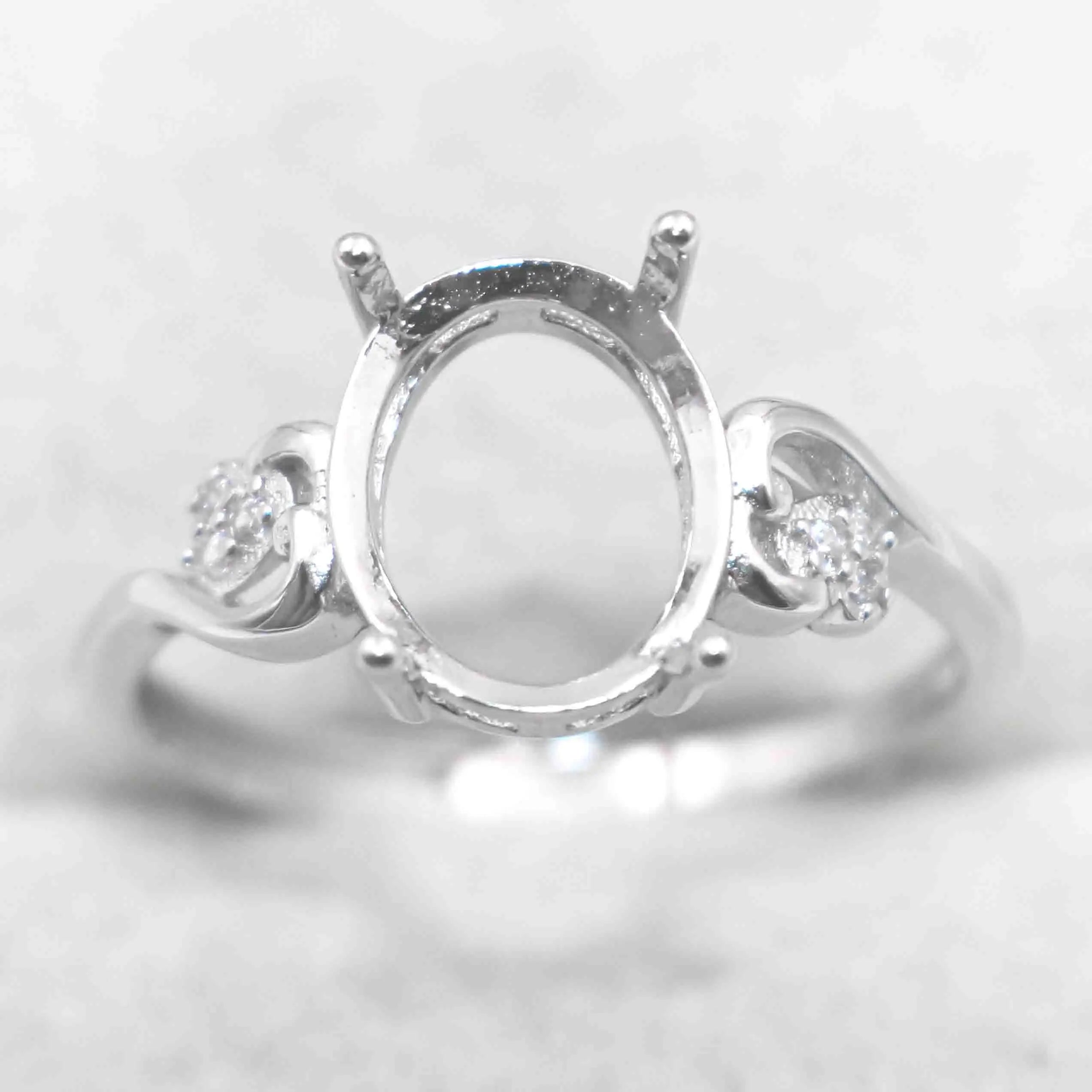 Sterling Silver 8*10mm Semi Mount Ring Empty Frame Blank Support Setting S925 Base Holder Without Center Stone for DIY Inlay
