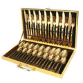 36pcs Gold Plated Stainless Steel Flatware Set Retro Vintage Inox Cutlery Set with Wooden BoxBest Tableware for Big Family