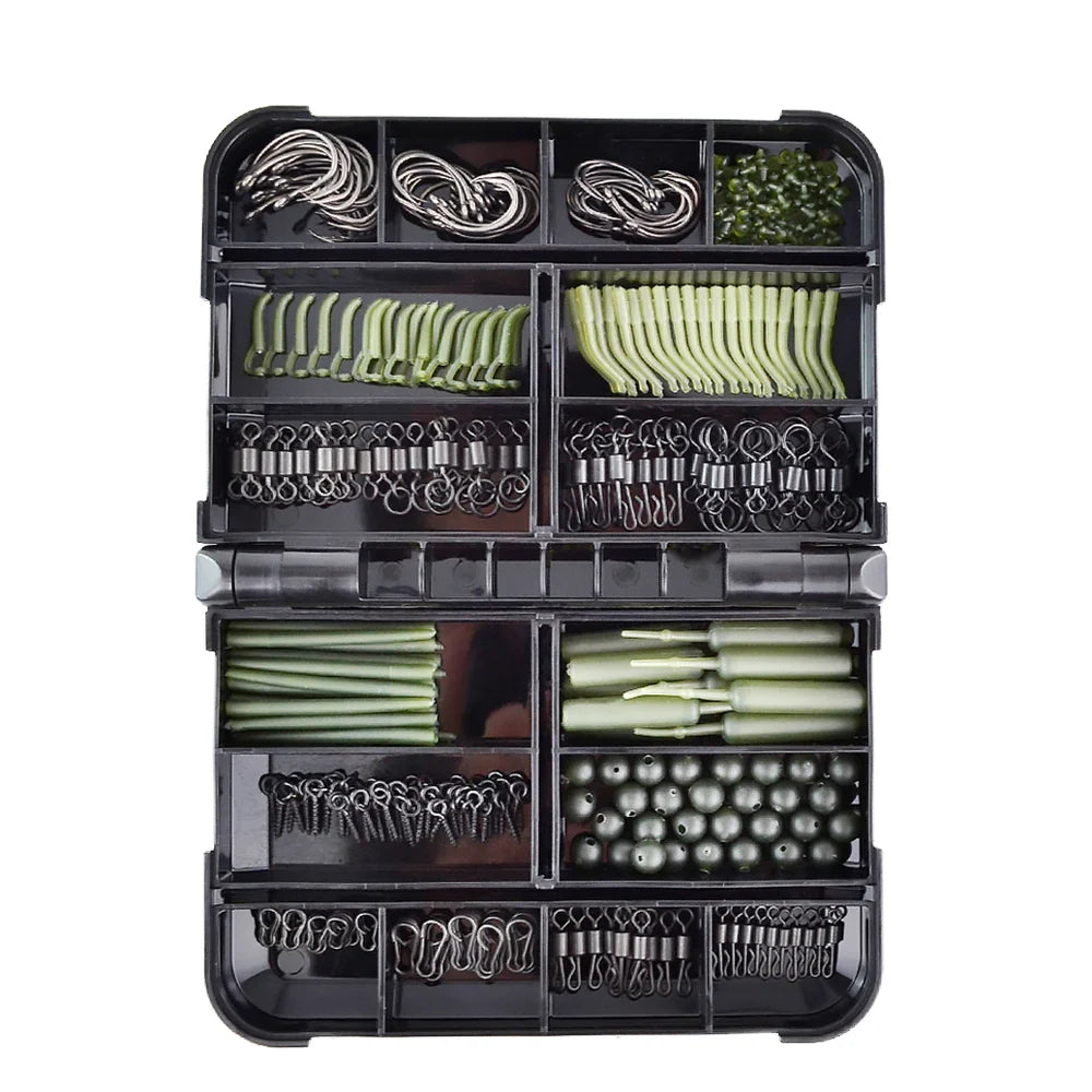420x Carp Fishing Tackle Kit in Box Fishing Swivels Snaps Rubber Anti Tangle Sleeves Hook Stop Beads Fishing Accessories XP-800