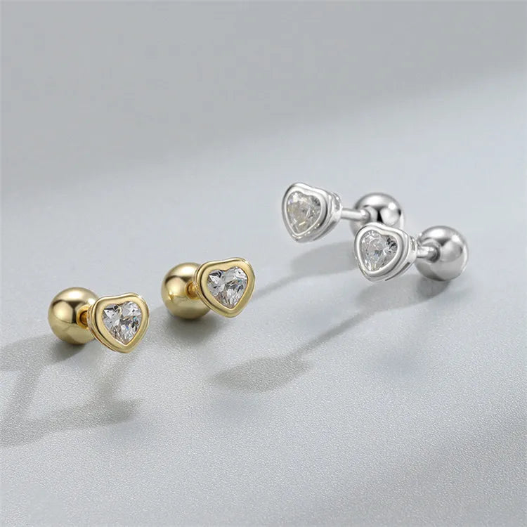 SP Minimalist Design Diamond Heart Shape Stud 925 Sterling Silver Earring