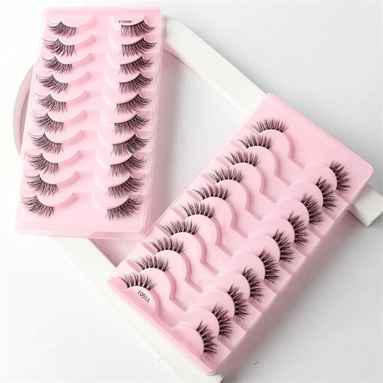 Half Lashes Natural Look False Eyelashes with Clear Band 10Pairs Short Wispy Strip Cat Eye Lashes Cluster DIY 3D Volume Lashes