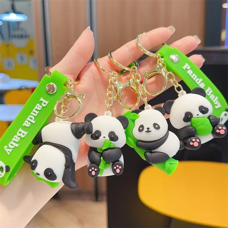 Creative Mini Pendant Cartoon Cute Kawaii Bamboo Panda Shape Rubber Keychain for Kids Gifts