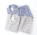 Stripes Checkered Pattern Lapel Style Cotton Pajama Set Home Clothes