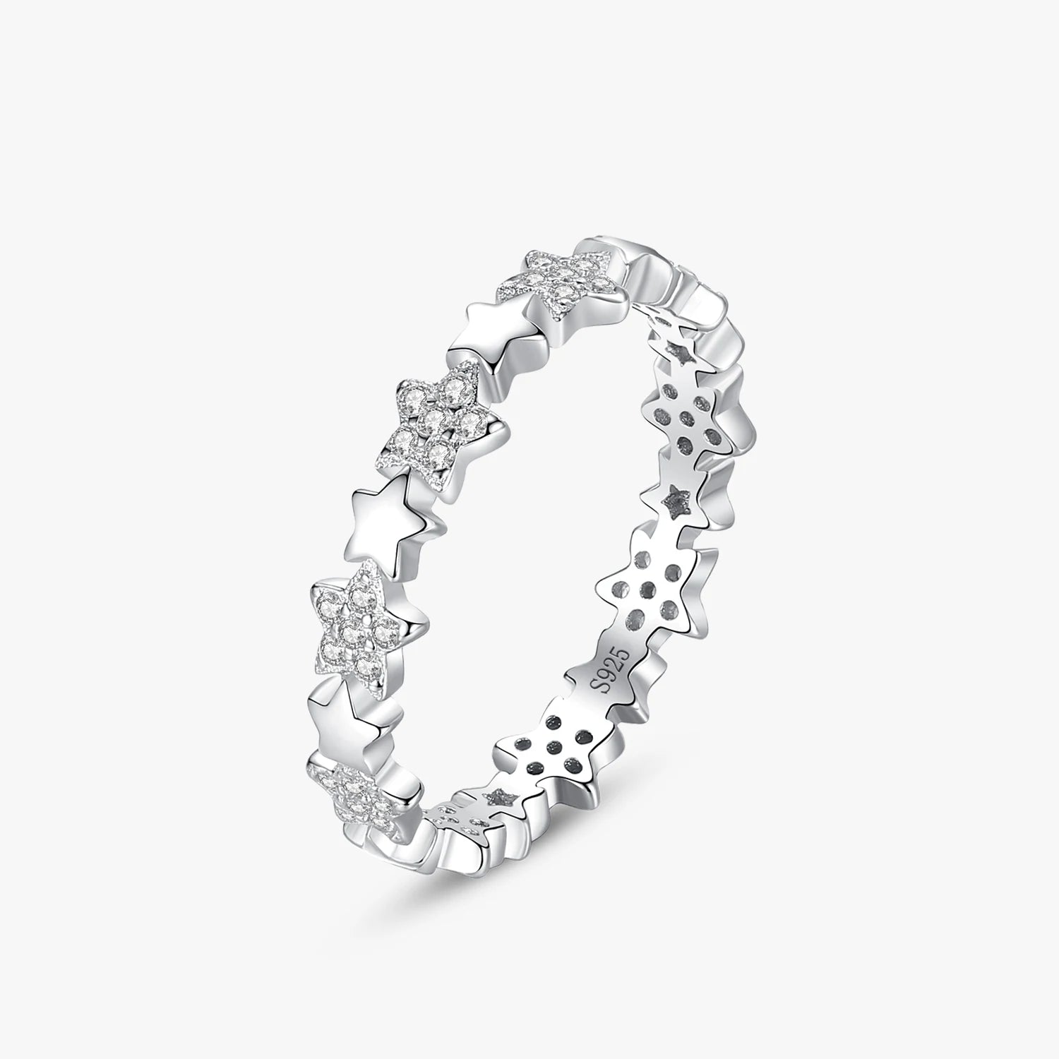 Ailmay Fashion 925 Sterling Silver Stars Stackable Finger Rings Sparkling Clear Zircon for Women Statement Gift Birthday Gift