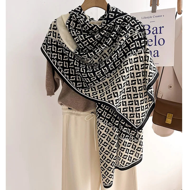 New Arrival Luxury Designer Letter Printed Imitation Cotton Wool Head Scarf Wraps 66*178cm High Quality Soft Viscose Women Shawl