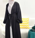 Latest Design Wholesale Price High Quality Satin Bubble Sleeve Abaya Front Open Robe for Muslim Women