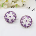 Abiding Natural Amethyst Gemstone Round Halo White Cubic Zircon Elegant Jewelry 925 Sterling Silver Clip on Earrings for Women