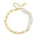 RINNTIN BGPB04 Handmade 925 Silver Paperclip Chains Quality White Freshwater Cultured Pearl Double Strand Bracelet for Women