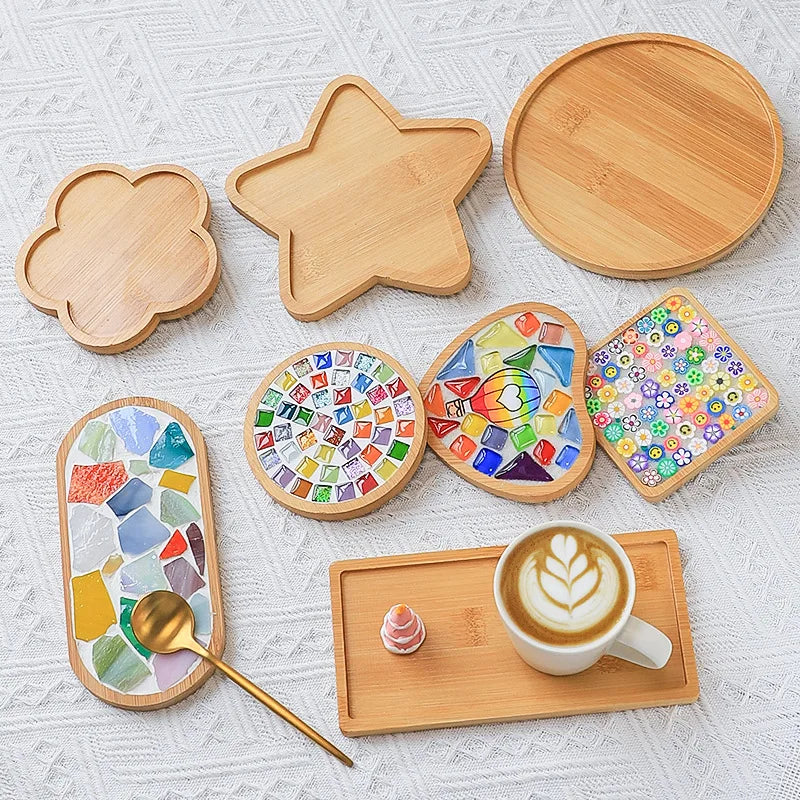 Bamboo Mosaic Natural Color Eco-Friendly Patterns DIY Wooden Coasters for Drinks