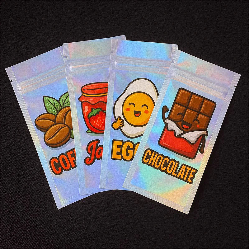 Custom Printed One Side Clear Resealable Foil Ziplock Mylar Zipper Plastic Packaging Holographic Laser Bag