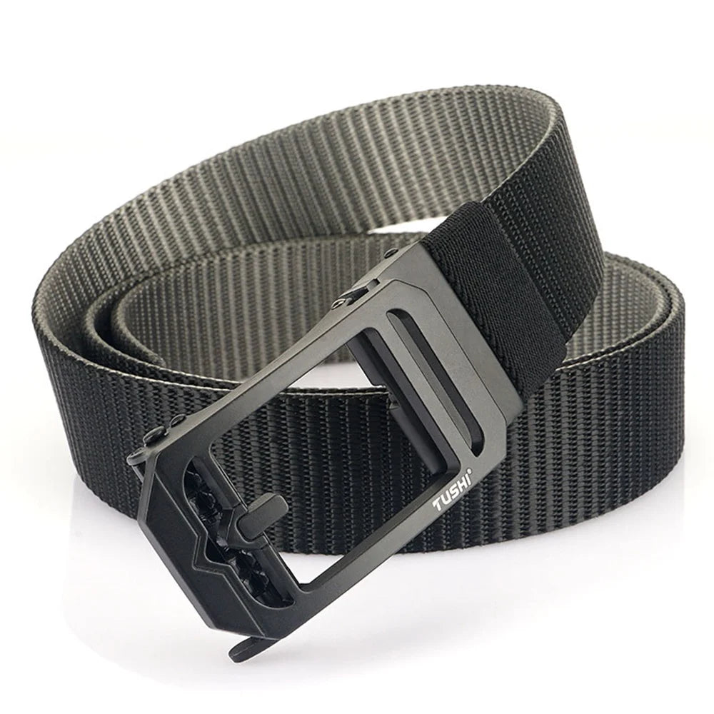 TUSHI Custom Men's Business Belt Outdoor Adjustable Nylon Fabric Automatic Metal Buckle Alloy Material 3.4CM Width 120CM Length