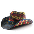 Adults Camouflage Printed Pattern Straw Cowboy Hat Sun Protection Sombreros Para Hombre Curly-Brimmed Cowboy Straw Hats for Men