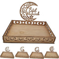 Custom Designed Eid Mubarak Tray Carved Wooden Food Tray for Ramadan Eid & AI Adha Decoration Assembled DIY with Bag Packaging
