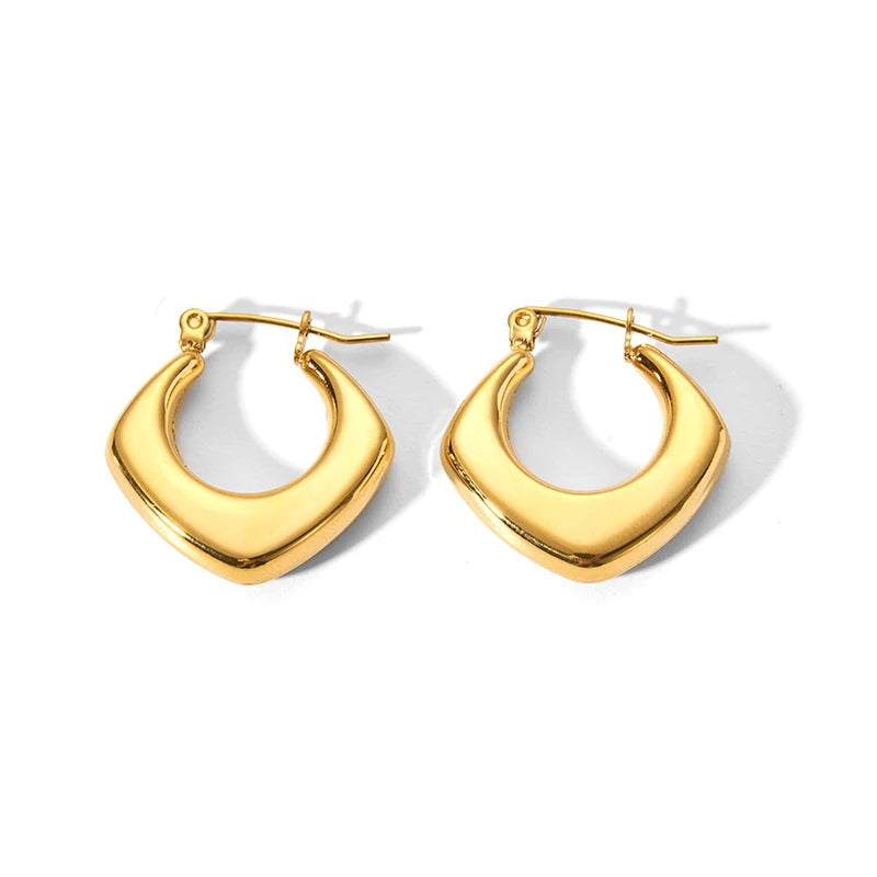 Fashionable Stainless Steel 18K Punky Geometric Square Hollow Hoop Earrings Tarnish Free for Woman