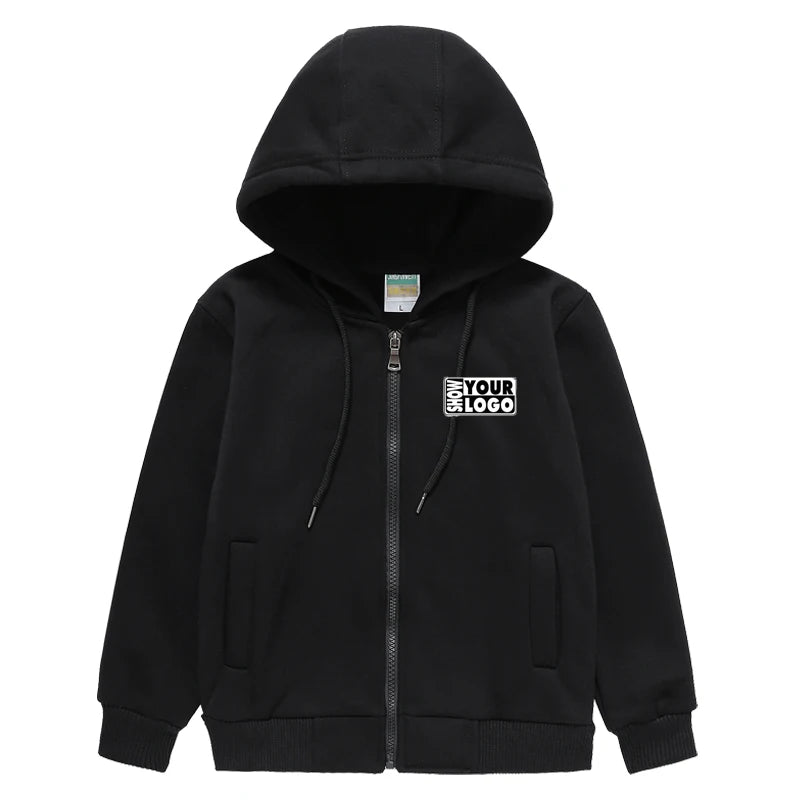 Customized Logo Design Fleece Children Zipper Hoodie Plain Kids Cotton Hoodie  Kids Full Zipper Hoodie