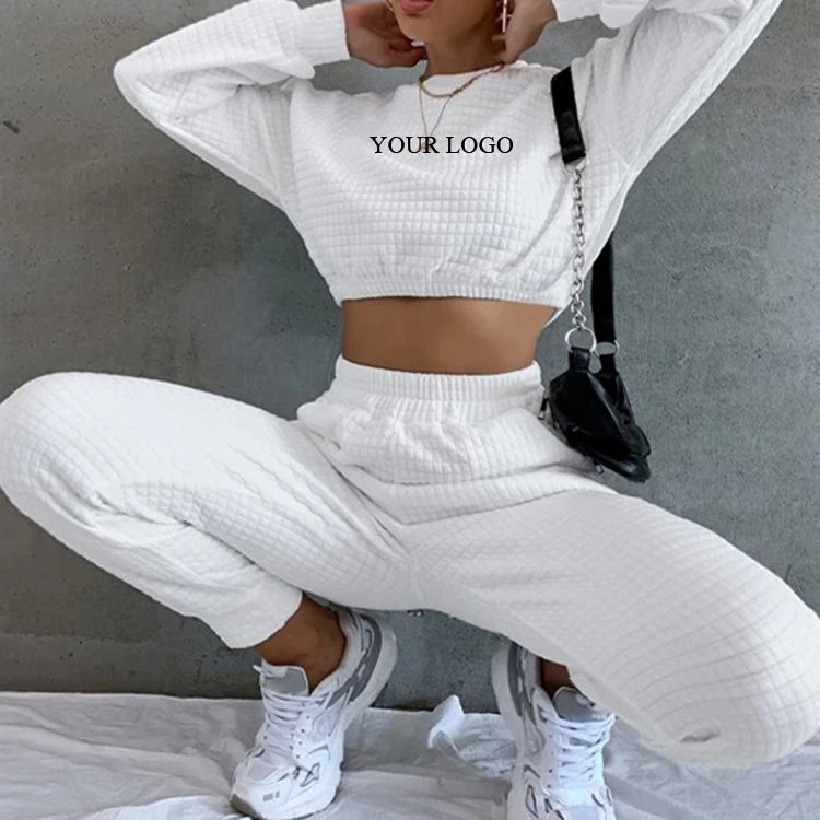 F230219 Custom Hoodie Latest Design Long Sleeve Hoodies Oversized Crop Tops Jogger With Pocket 2 Pieces Hoodie Set for Women