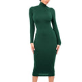 RNSHANGER Sexy Women Long Sleeve Turtleneck Bodycon Dress Autumn Winter Solid Casual Slim Package Hip Thick Fashion Party Dress