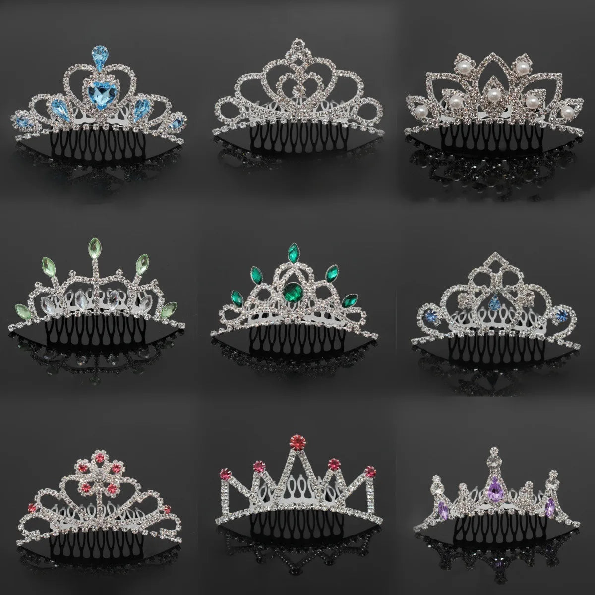 Wholesale Small Crystal Rhinestone Girls Hair Accessories Comb Princess Tiaras and Crown