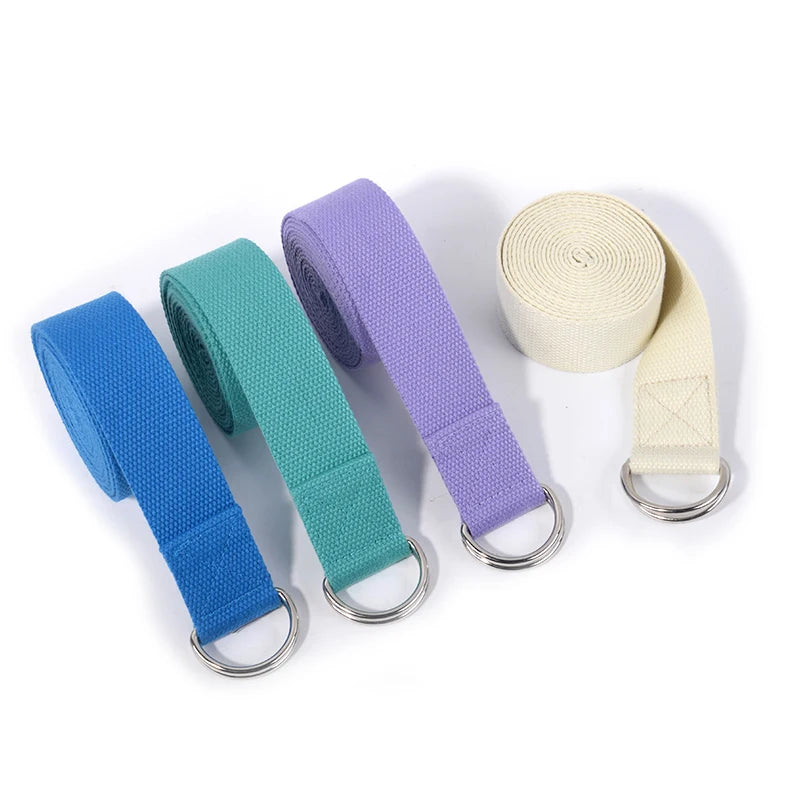 Bellter 1mm Thickness Metal D Ring Yoga Exercise Strap 3.8x183cm Organic Cotton Stretch Strap