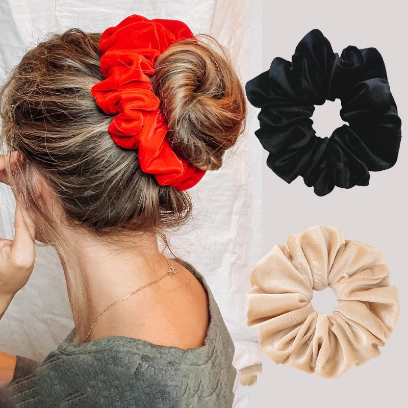 Women Super Oversized Velvet Hair Band Solid Scrunchies Soft Flannel Elastic Large Intestine Hair Ties Ponytail Holder Hair Rope