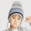 Wholesale Winter Kids Boys Woolen Knitted Beanie With Fur Pompom Custom Toddler Ear Flap Hats Warm Ski Hat