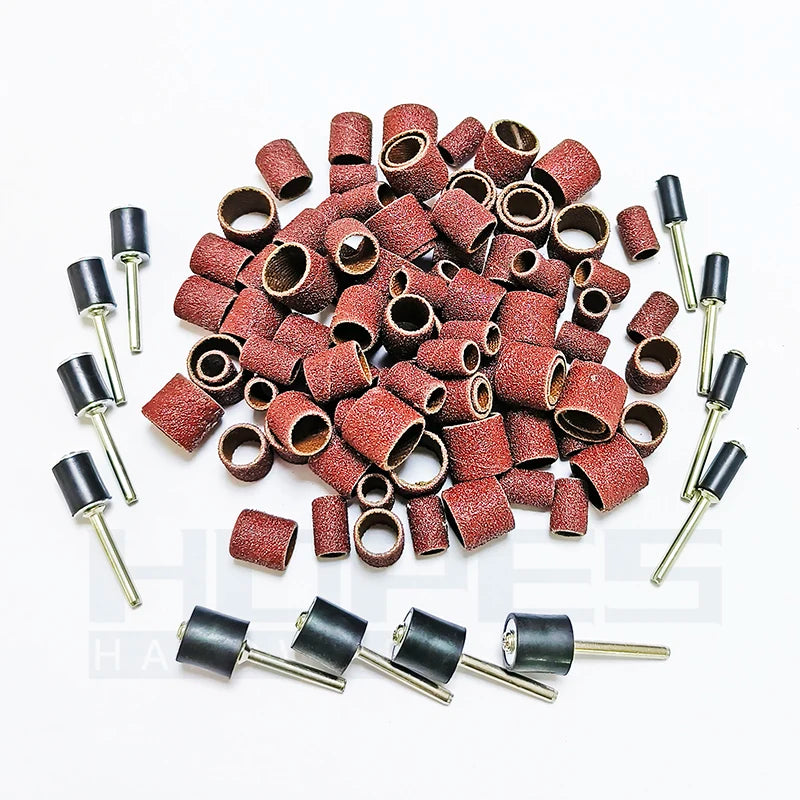 100pcs Grits 80-600# 1/2 3/8 1/4 Dremel Sanding Drum Band Kit With 1/8 2.35mm Mandrels Grinder Rotary Abrasive Grinding Tools