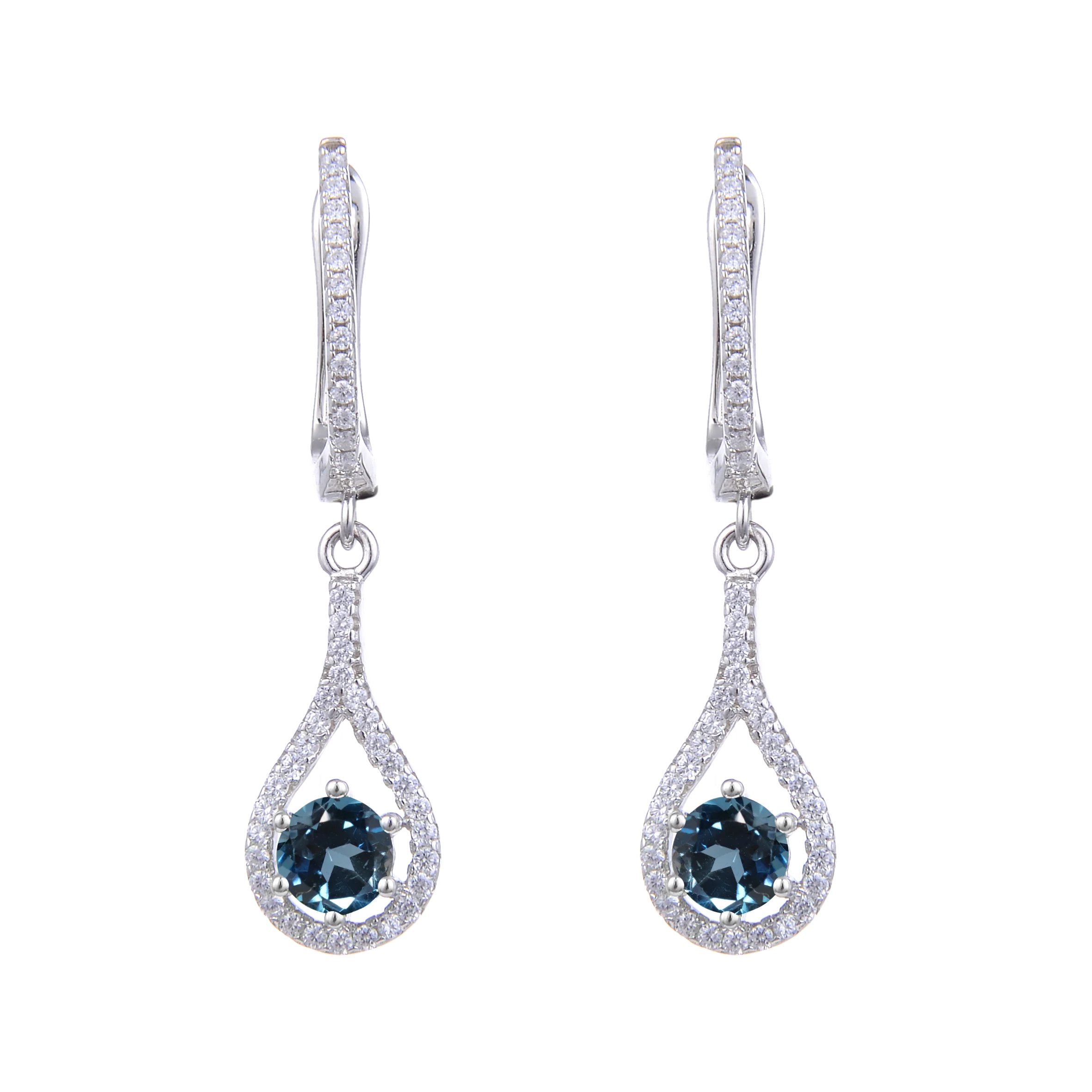 Wholesale Price Jewelry Earrings Sterling 925 Silver Fashion Jewelry Earrings Natural London Blue Topaz