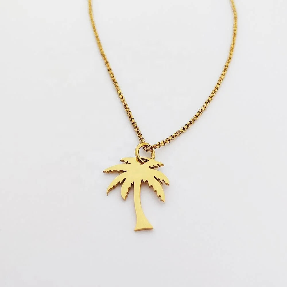 Tendencia Julari Palm Tree Pendant Necklace Joya Collier Custom Made Jewelri Stainless Steel Tropical Coconut Tree Necklace