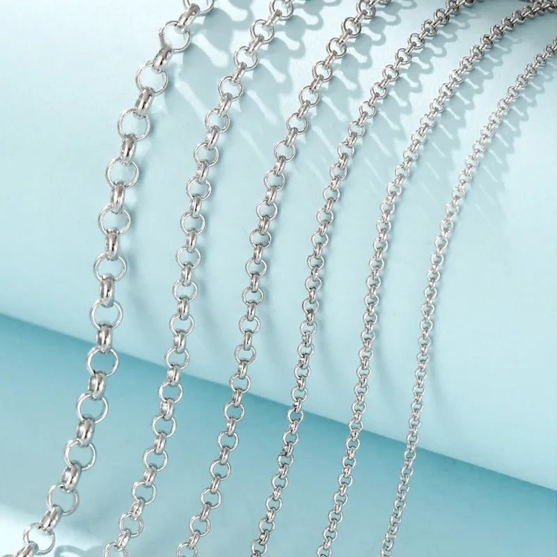 DIY 1.3mm 1.5mm 1.8mm 2mm 2.5mm 3mm 4mm 5mm 925 Sterling Silver Rolo Chain Semi-finished Circle Link Chain Jewelry Accessories