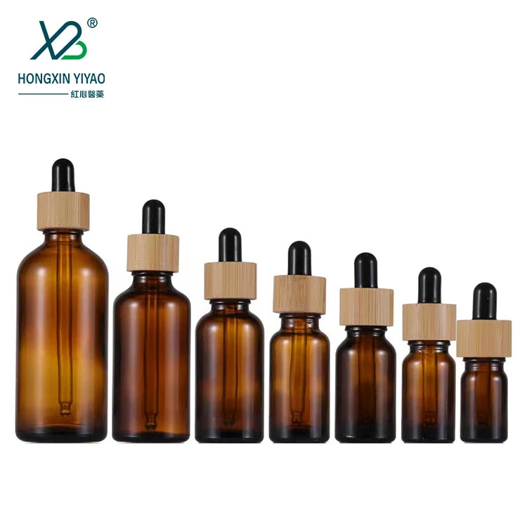 10ml 30ml 100ml Wholesale Glass Bottles Bamboo Covers for Face Cream Eye Drops Essential Oil Mascara Screen Printed Dropper