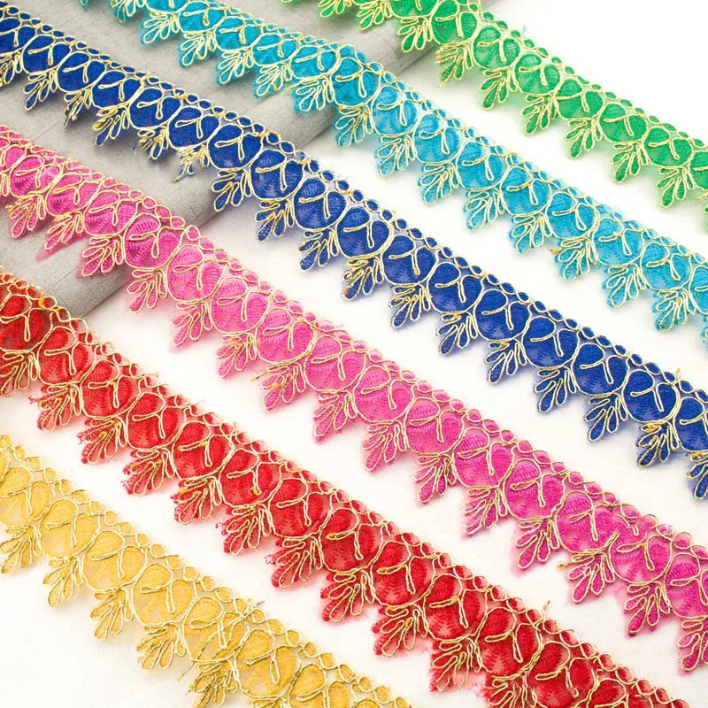 Cheap National Lace 5cm Diy Clothing Sewing Accessories Mesh Embroidery Fabric Gold Edge Braided Lace Trims for Costume Dress