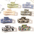 10cm Big Rectangle Square Match Colors Large Checkered Acrylic Acetate Claws Clip Hair Accesori Check Yellow Striped Hair Claw