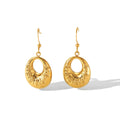 French Royal Style  Stainless Steel 18K Gold Vintage Carved Pattern Hollow Pendant Hook Earrings for Girls