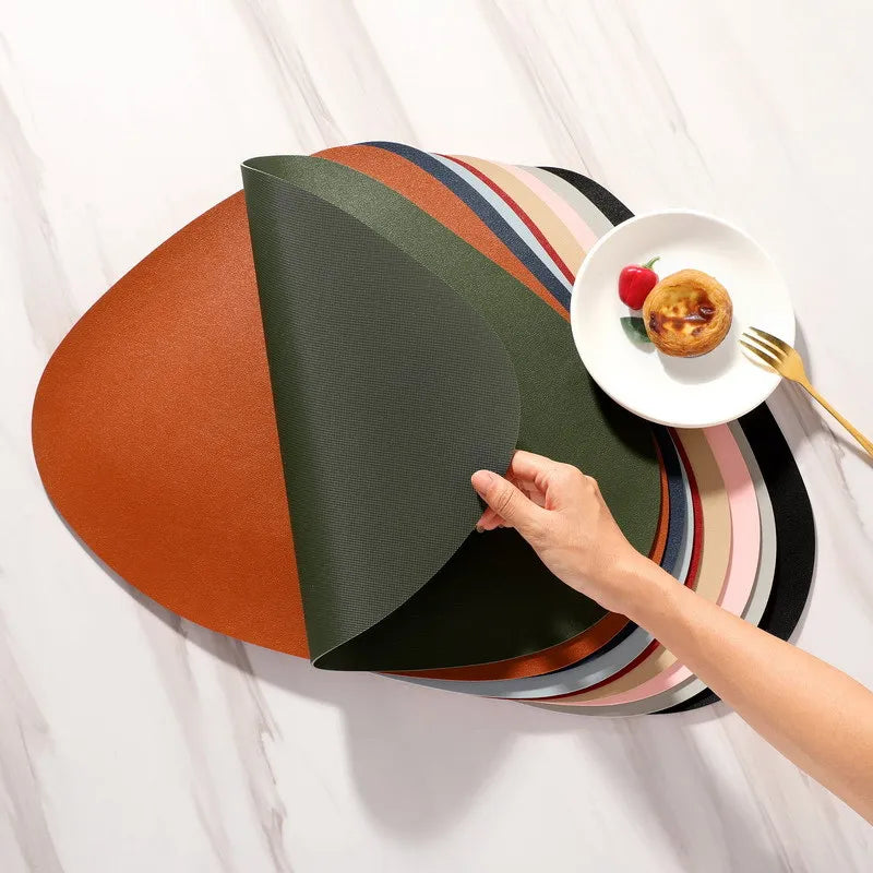 Placemat Table Mat Tableware Pad PU Leather Waterproof Heat Insulation Non-Slip Placemat Soft Black Brown Washable Bowl Coaster
