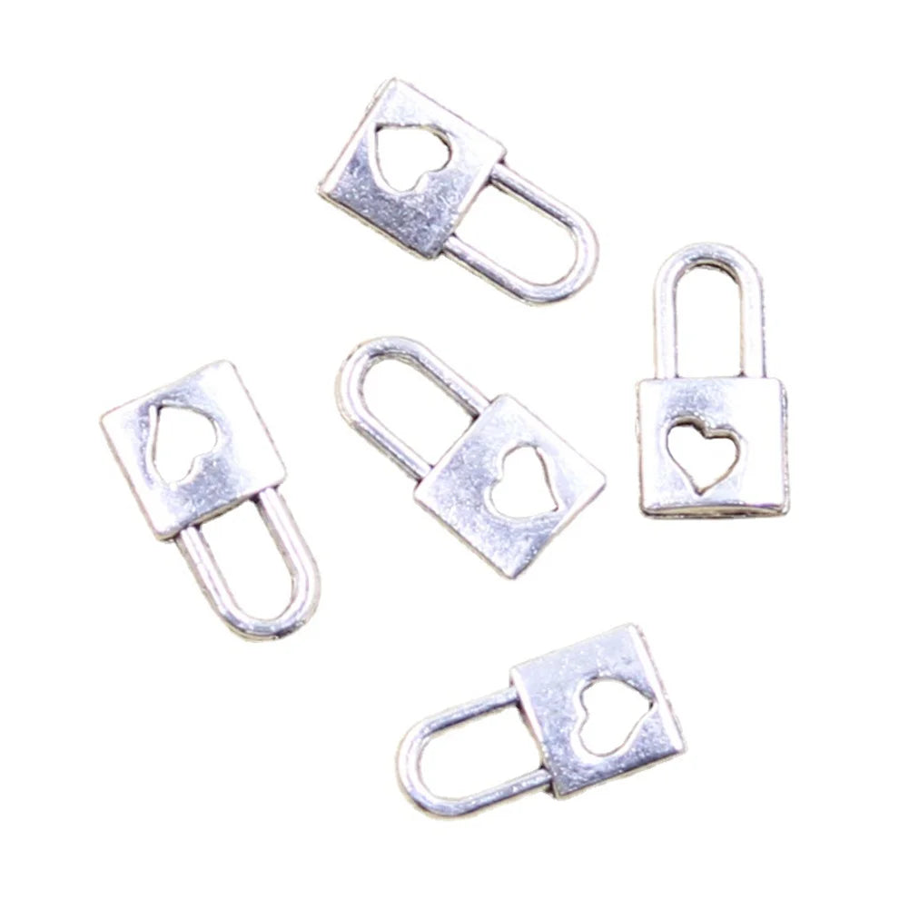 Charms Lock Heart Cut 16x8mm Tibetan Silver Color Pendants Antique Jewelry Making DIY Handmade Craft