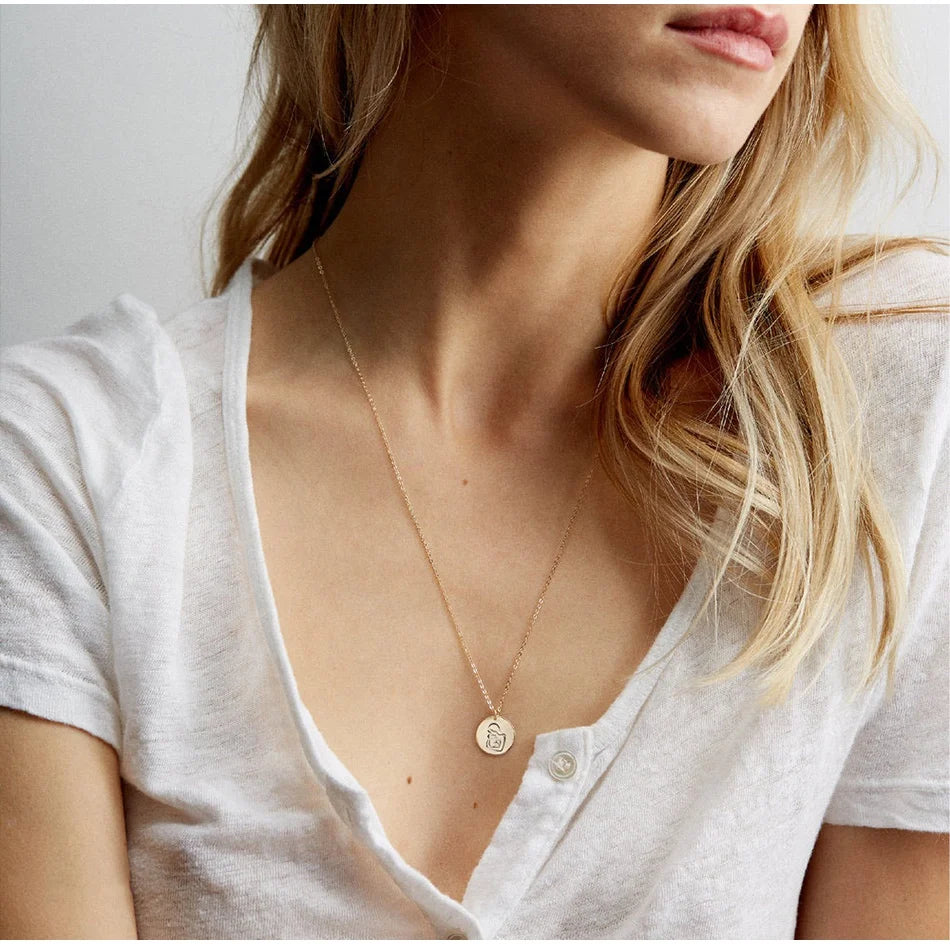 Chihang Stainless Steel 13MM Simple Family Memory Pattern Pendant Chain Necklace