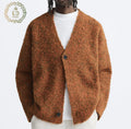 KD Knitwear Manufacturer Custom OEM ODM Streetwear Button V Neck Long Sleeves Brushed Textured Men Cardigan Sweater