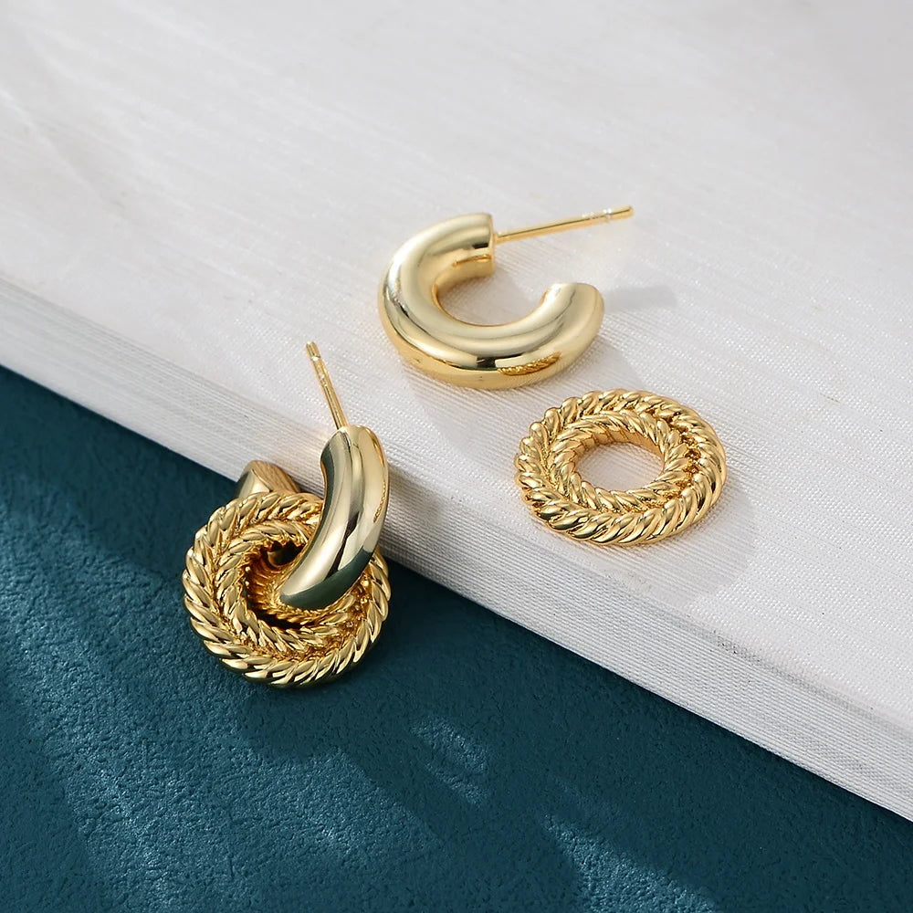 Geometric Round Detachable Circle Hoop Dangle Earring Fashion Gold Plating Plain Brass Women Charm Huggies Earring Jewelry
