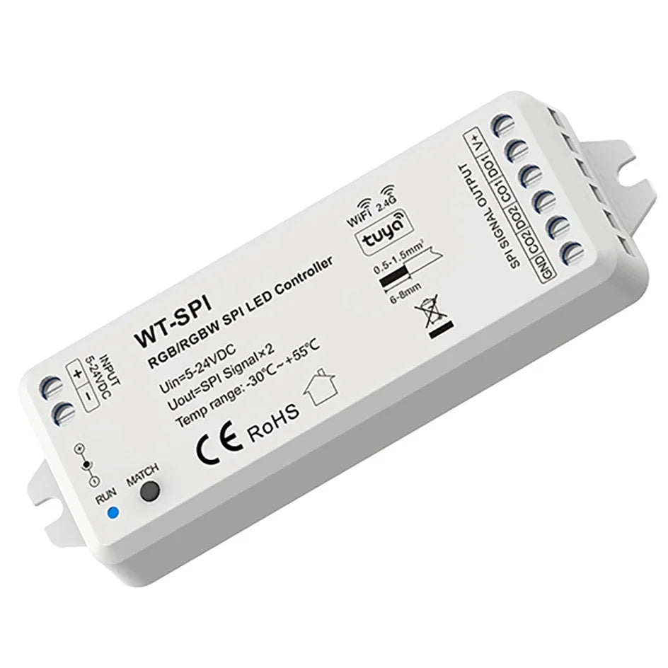 Tuya Wifi RGB Pixel LED Controller DC 5V 12V 24V SPI 1000 Pixel Music Sync RF2.4G APP Control Alexa Eco Works Remote Control