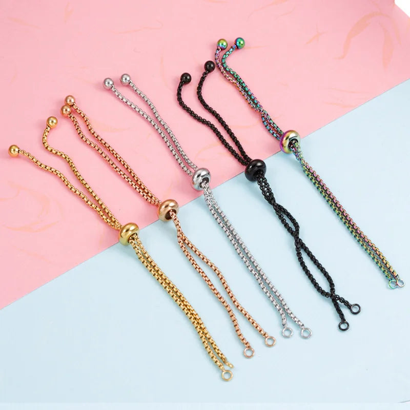 Wholesale Spot Multicolor Stainless Steel Bolo Bracelet DIY Half Finished Sliding Adjustable Bracelet with Rubber Stopper Beads