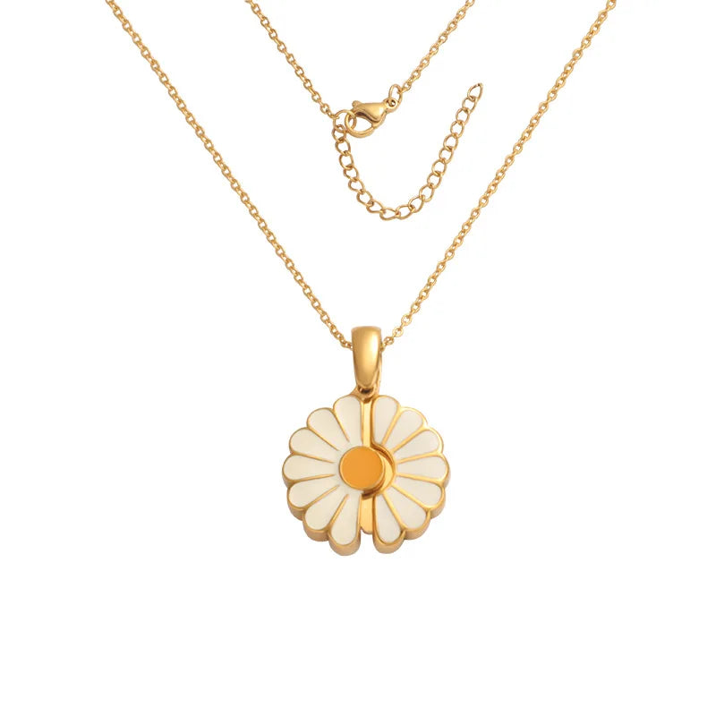 18K Gold Plated Stainless Steel Enamel Sunflower Daisy Locket Necklace Women Personalized Name Pendant Romantic Anniversary Gift