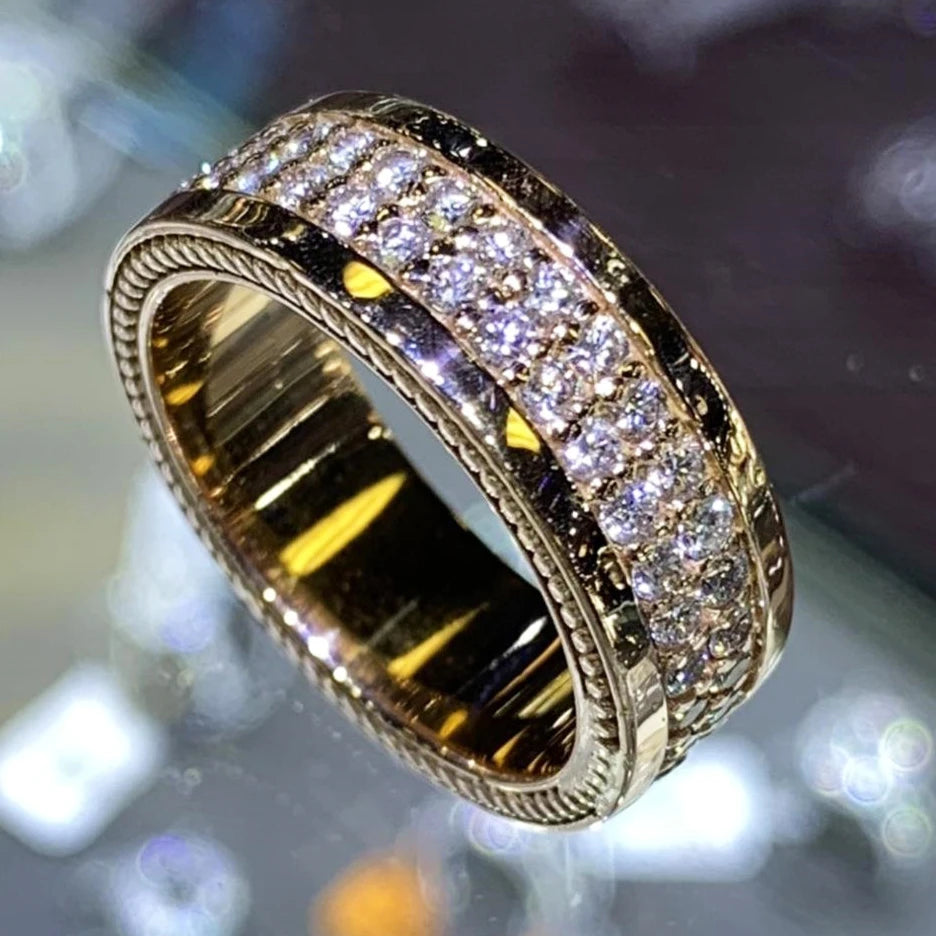 CAOSHI Gold Rings Tiny Gems Full Around Eternity Zircon Fashion Daily Ring Engagement Women 14k Gold Plated Ring