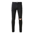Dropshipping Black Destroyed Distressed Trousers High Street Ripped Stretch Pencil Jeans Men's Streetwear  Pantalon Homme