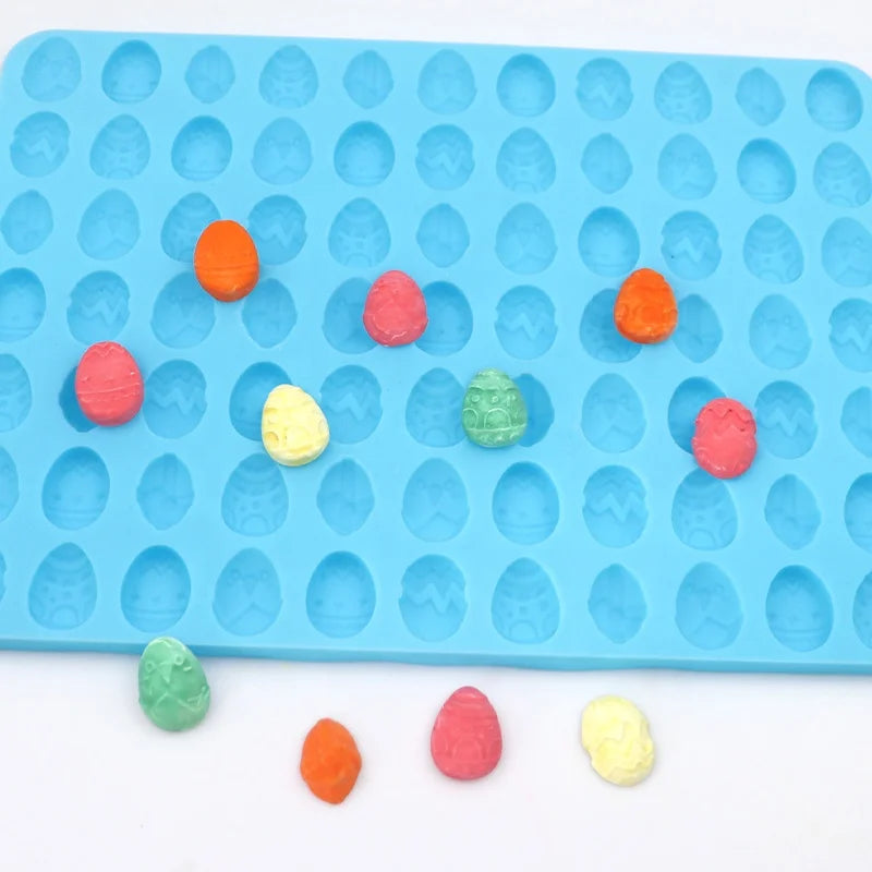 1172 Hot Sell Easter System Silicone Chocolate Mould with Different Egg Shape 77 Hole Soft Sweet Candy Mold Reused Holiday Use