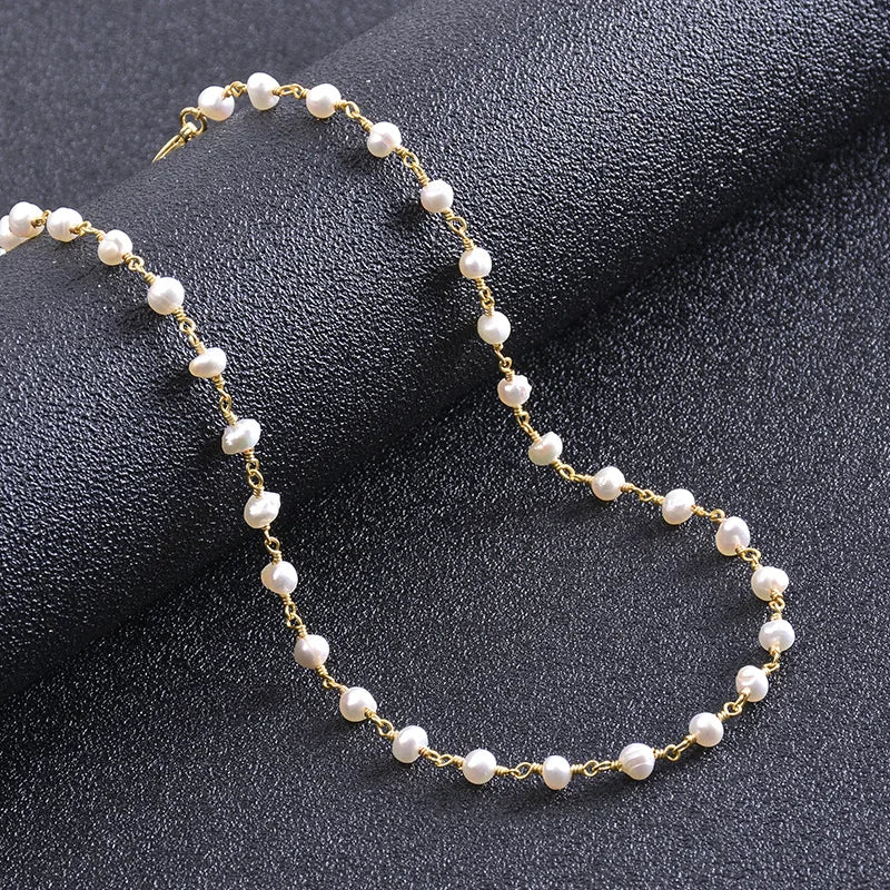 BASQUESUN Handmade Retro Mini Egg Shaped Dainty Fine Jewelry Freshwater Pearl Minimalist Chain Chokers Necklace