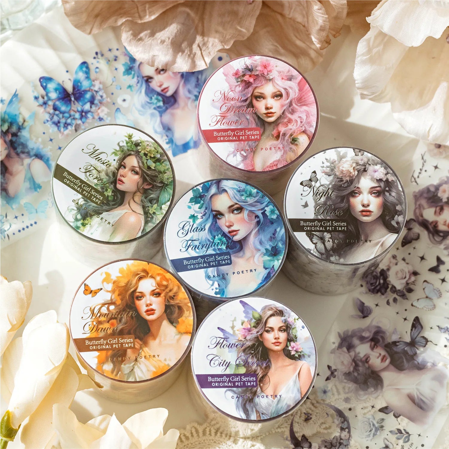 2M/Roll PET Tape Butterfly Girl Series Retro Handbook DIY Decorative Collage Base Material Stickers