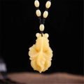 Chinese Luck Feng Shui Carved Yellow Jade Goldfish Lotus Flower Exquisite Pendant Necklace Jewelry Gift